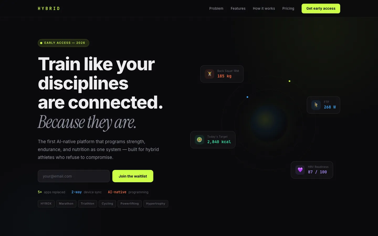 Hybrid landing page: Train like your disciplines are connected